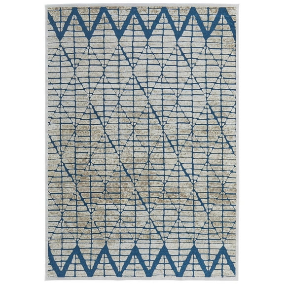 Feizy Saphir Mira Transitional Geometric, Blue/Green/White, 7'6" x 7'6" Round Rug Sheen Fade Resistant Global Diamond Floor Rug for Living room Bedroom