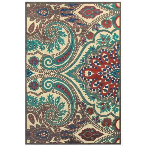 Feizy Saphir Obzeet Modern Paisley, Tan/Taupe/Blue, 5'3" x 7'6" Area Rug Sheen Cottage Design Carpet for Living Dining Bed Room