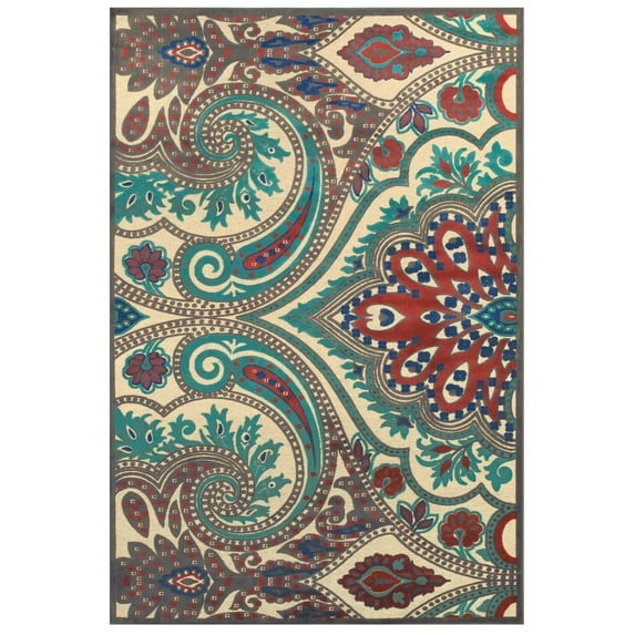 Feizy Saphir Obzeet Modern Paisley, Tan/Taupe/Blue, 7'6" x 10'6" Area Rug Sheen Cottage Design Carpet for Living Dining Bed Room