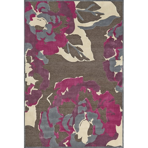 Feizy Saphir Rubus Modern Floral & Botanical, Taupe/Purple/Ivory, 7'6" x 10'6" Area Rug Sheen Cottage Abstract Design Carpet for Living Dining Bed Room