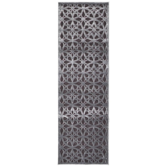 Feizy Saphir Rubus Modern Geometric, Gray/Brown/Purple, 2'6" x 8' Runner Sheen Global Abstract Design Carpet for Living Dining Bed Room