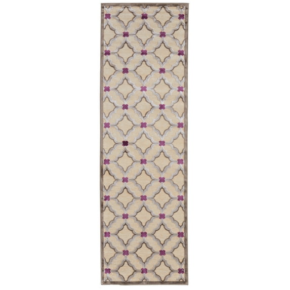 Feizy Saphir Rubus Modern Geometric, Tan/Brown/Purple, 2'6" x 8' Runner Sheen Mid-Century Modern Abstract Design Carpet for Living Dining Bed Room
