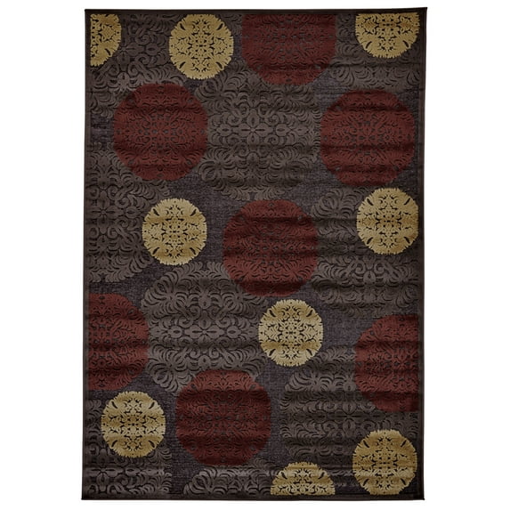 Feizy Saphir Transitional Polka Dots, Taupe/Red/Tan, 2'2" x 4' Accent Rug Sheen Casual Distressed Design Carpet for Living Dining Bed Room