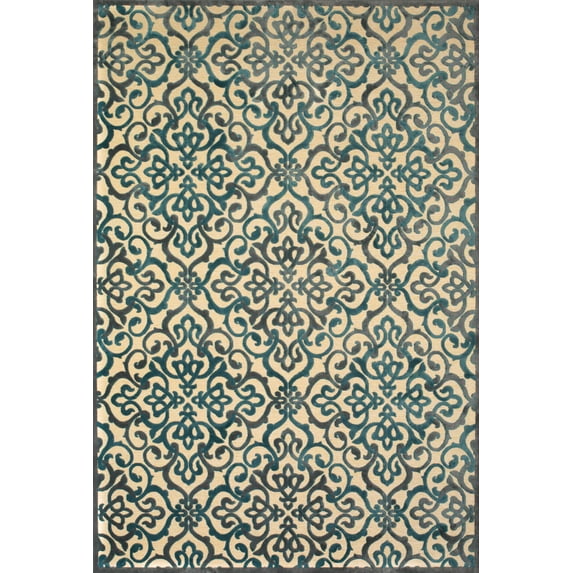 Feizy Saphir Yardley Modern Scroll, Tan/Blue/Taupe, 7'6" x 10'6" Area Rug Sheen Cottage Paisley Design Carpet for Living Dining Bed Room