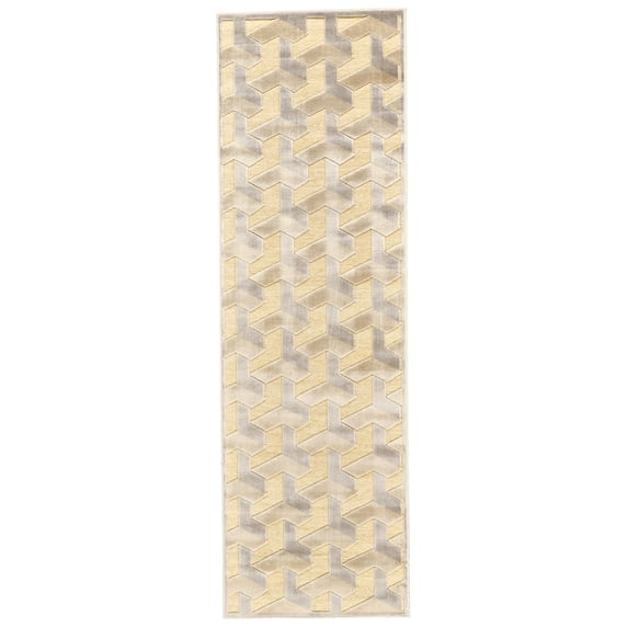 Feizy Saphir Zam Modern Geometric, Tan/Gray, 2'6" x 8' Runner Sheen Global Design Carpet for Living Dining Bed Room