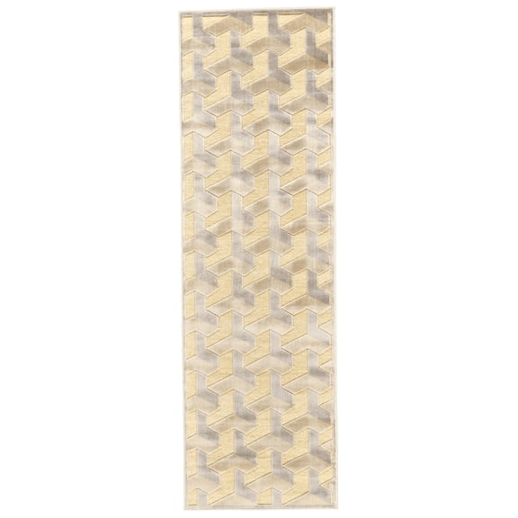 Feizy Saphir Zam Modern Geometric, Tan/Gray, 2'6" x 8' Runner Sheen Global Design Carpet for Living Dining Bed Room
