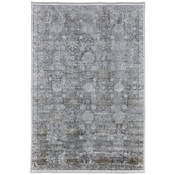 Feizy Sarrant Transitional Damask, Gray/Silver/Tan, 5' x 7' 2" Area Rug, Sheen, Area Rug for Living Room and Bedroom