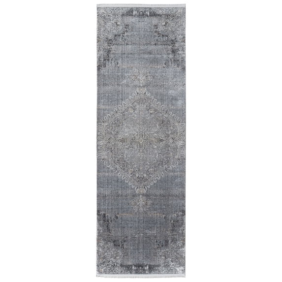 Feizy Sarrant Transitional Distressed, Gray/Silver/Ivory, 2' 8" x 12' Runner, Sheen, Area Rug for Living Room and Bedroom