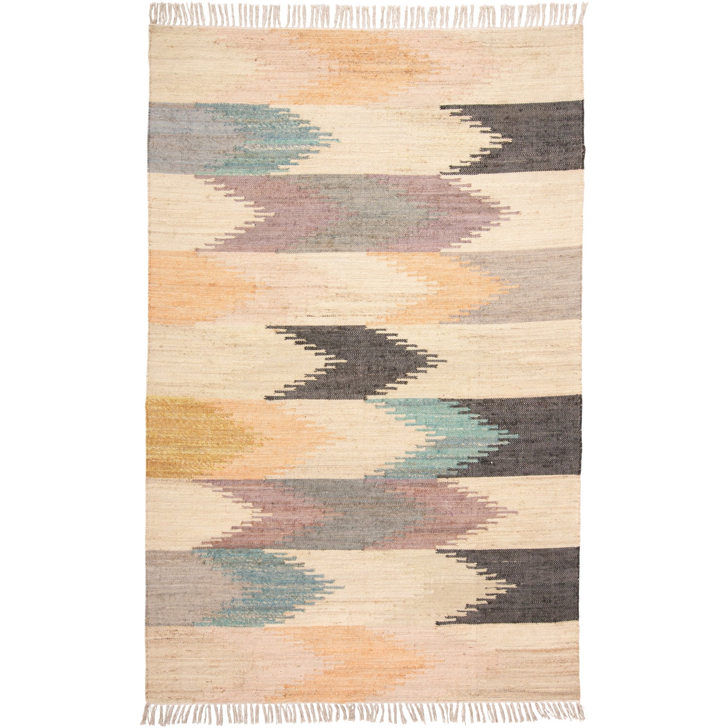 Cara Southwestern Blue Geometric Wool 9' x 12' Dhurrie Rug