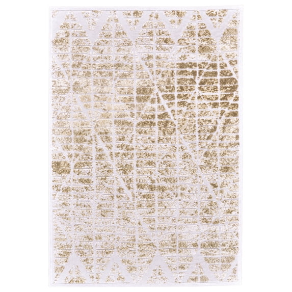 Feizy Soho Lyra Modern Diamond, White/Taupe, 5'3" x 7'6" Area Rug Sheen Mid-Century Modern Geometric Design Carpet for Living Dining Bed Room