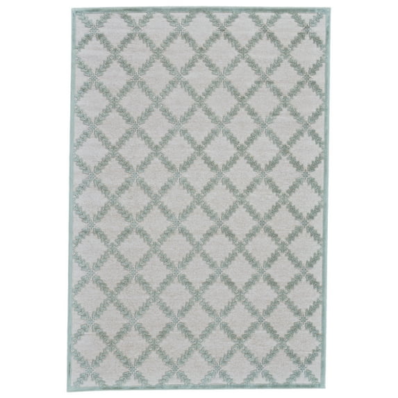 Feizy SohoMah Transitional Diamond, Ivory/Green, 5'3" x 7'6" Area Rug Sheen Cottage Trellis & Lattice Design Carpet for Living Dining Bed Room