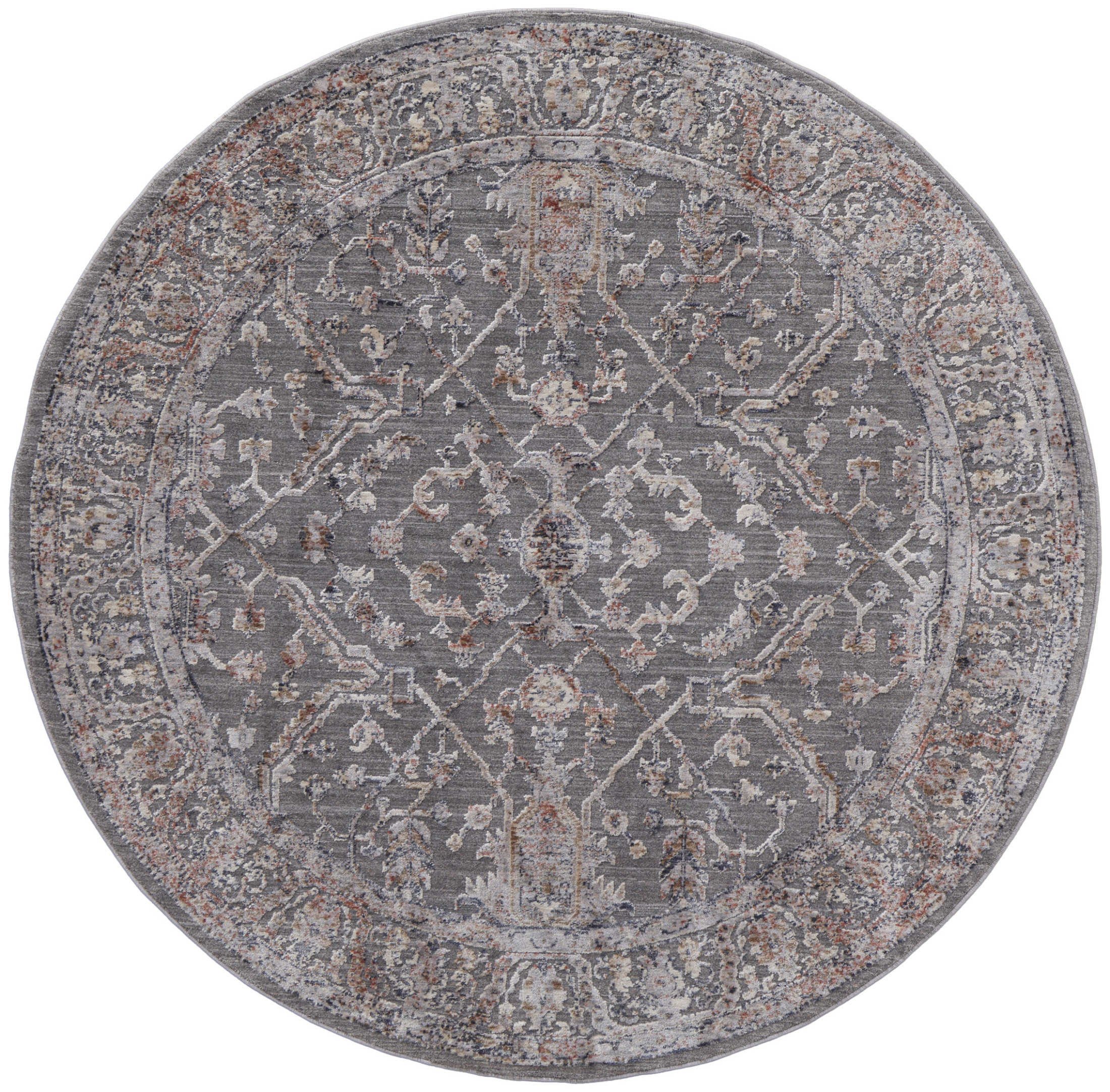 Feizy Thackery Transitional Oriental, Gray/Taupe/Pink, 5'6" x 5'6