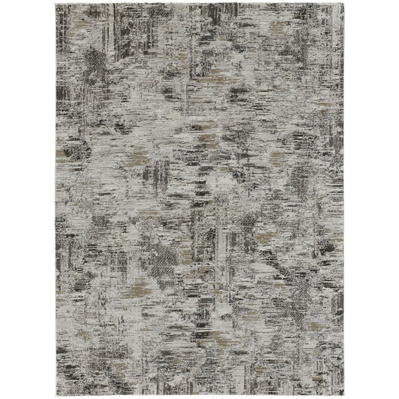 Feizy Vancouver Modern Abstract, Ivory/Gray/Brown, 9' x 12' Area Rug Easy Care Stain Resistant Industrial Distressed Floor Rug for Living room Bedroom