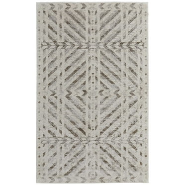 Feizy Vancouver Modern Geometric, Ivory/Tan/Brown, 1'8" x 2'10" Accent Rug Easy Care Stain Resistant Mid-Century Modern Stripes Design Carpet for Living Dining Bed Room