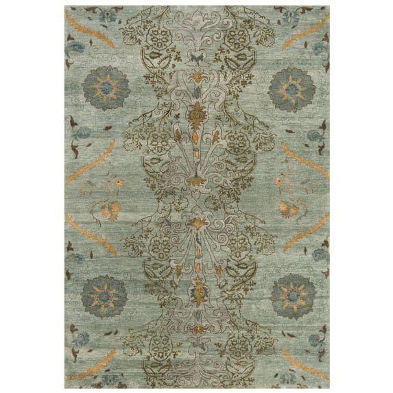 Feizy Vardo Transitional Floral & Botanical, Blue/Green/Gold, 5'6" x 8'6" Area Rug Easy Care Stain Resistant Water Resistant Casual Paisley Design Carpet for Living Dining Bed Room