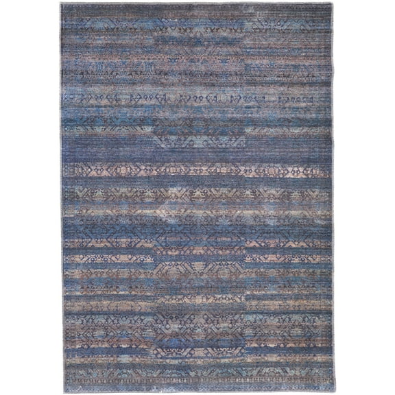 Feizy Voss Transitional Geometric, Blue/Purple/Brown, 1'6" x 1'6" Swatch Stain Fade Resistant Pet & Kid Friendly Bohemian & Eclectic Stripes Design Carpet for Living Dining Bed Room