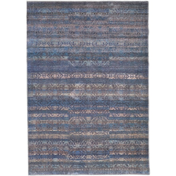Feizy Voss Transitional Geometric, Blue/Purple/Brown, 2' x 3' Accent Rug Stain Fade Resistant Pet & Kid Friendly Bohemian & Eclectic Stripes Floor Rug for Living room Bedroom