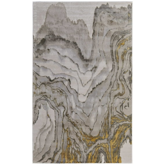 Feizy Waldor Modern Watercolor, Gold/Ivory/Gray, 8' x 11' Area Rug Easy Care Stain Resistant Fade Resistant Casual Abstract Floor Rug for Living room Bedroom