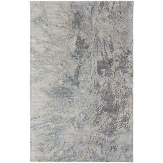 Feizy Zarah Modern Watercolor, Gray/Tan/Blue, 2'6" x 12' Runner Sheen Fade Resistant Handmade Industrial Distressed Floor Rug for Living room Bedroom
