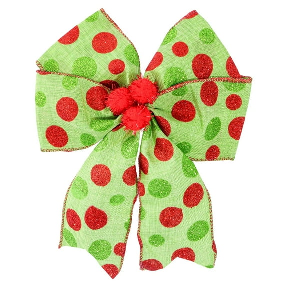 Fek888 Bows for Christmas Tree Decoration Christmas Red And Green Polka-Dots Bow Hair Accessories 12-Pack For Christmas Tree Decor