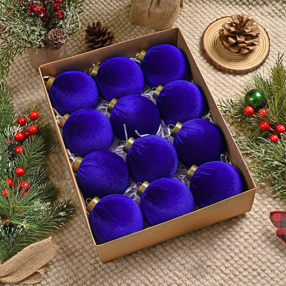 Fek888 Christmas Balls Large Plastic 12 Pcs Velvet Christmas Balls Flocked Christmas Tree Ornaments Plastic Balls Xmas Decorative Hanging Ornaments Christmas Tree Decoration 3.15 Inch