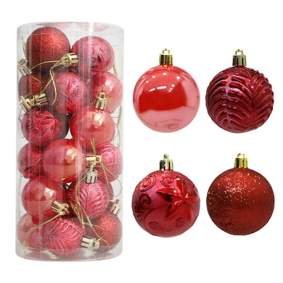 Fek888 Christmas Balls Ornaments Plastic 24pcs Christmas Bucket Painted Plastic Ball Christmas Decoration Christmas Tree Decoration Pendant