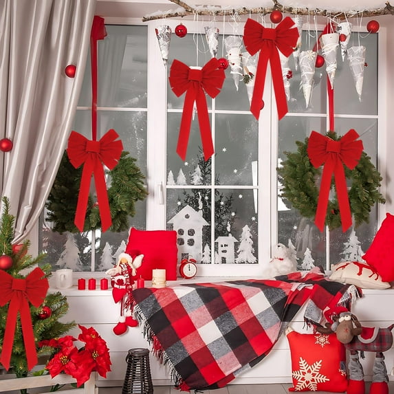 Fek888 Christmas Ribbon Bows Outdoor Large 1pc Velvet Christmas Tree Bow Decoration Wreath Bow Decoration Indoor Outdoor Holiday Party Decorations