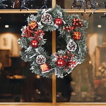 Fek888 Large Christmas Wreath Front Door Christmas Decoration Pines Cones Wreath Hand Made Imitation Red Fruit Garland Door Hanging Commercial Window Display Item