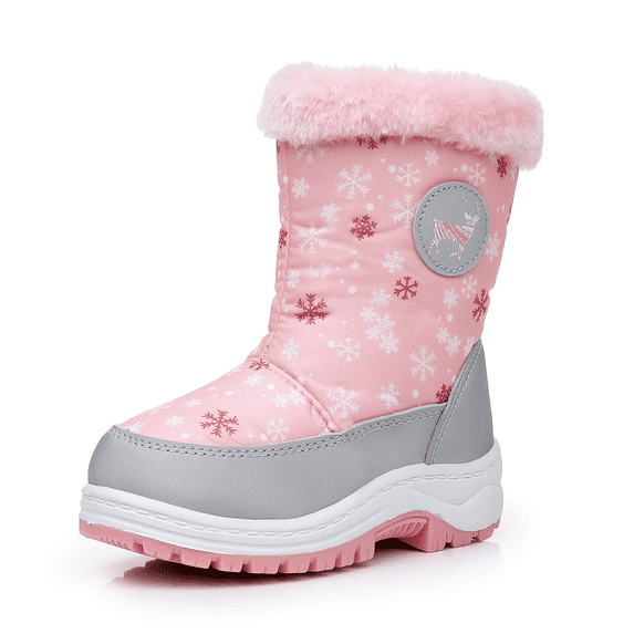 Felabo Kids Girls Snow Boots Stay Warm Water Resistant Slip Resistant Faux Fur Lined Mid Calf Winter Shoes (Toddler/Little Kid)