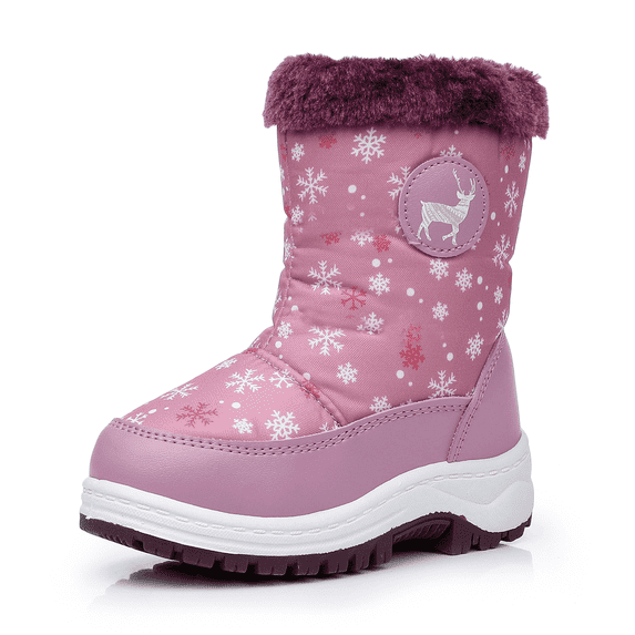 Felabo Kids Girls Snow Boots Stay Warm Water Resistant Slip Resistant Faux Fur Lined Mid Calf Winter Shoes (Toddler/Little Kid)