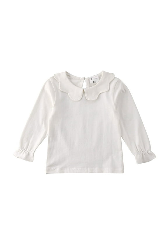 Toddler Girl White Blouse Spring Long Sleeve Cotton Peter Pan Collar Tops