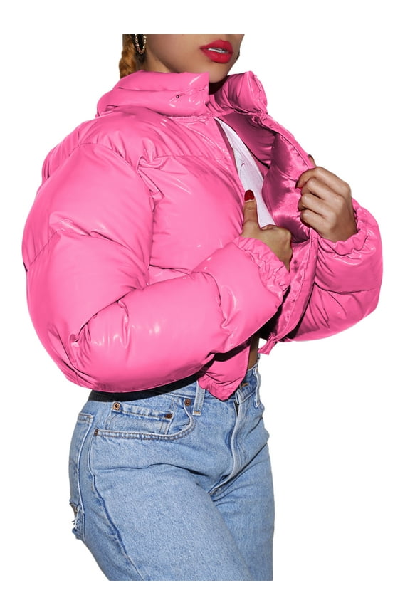 Winter Down Jacket Women Neon Color Cropped Puffer Jacket Outwear Bubble Coat