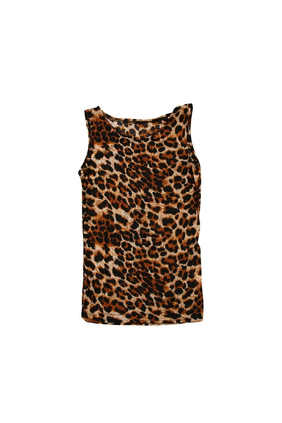 Women Leopard Print Vest Tank Top Sleeveless Round Neck Top