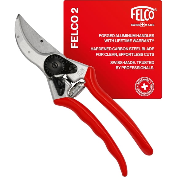 Felco F2 Pruning Shears 9.25" Swiss-Made Garden Clippers for Professional Pruning | Hand Pruners for Gardening | Garden Tool Cutter with Precision Bypass Blade, Aluminum Body, Replaceable Parts