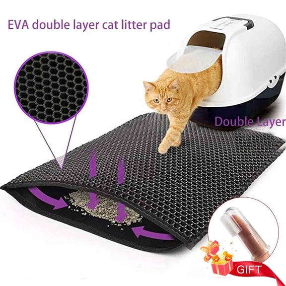 Feledorashia 18x12inch Cat Litter Mat Kitty Litter Trapping Mat, Cat Mat for Litter Box, Honeycomb Double Design Layer, Urine Waterproof, Easy to Clean, Non-Slip