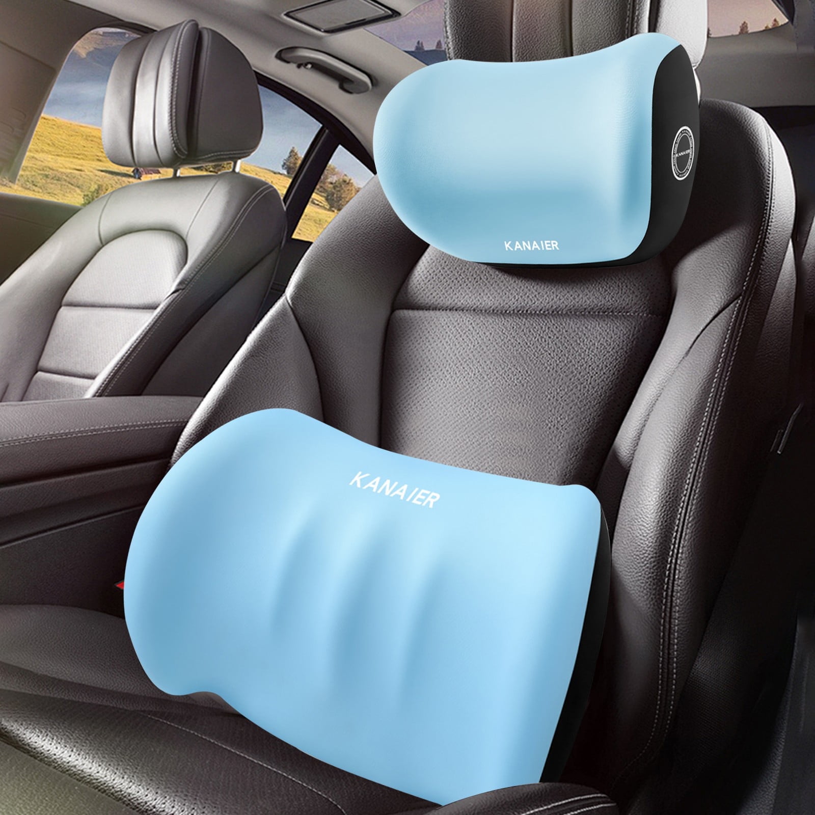 2 Pcs Car Neck Pillow and Lumbar Support Pillow for Driving Seat Neck Cushion Car Headrest Pillow with Adjustable Strap Soft Cozy Breathable Walmart