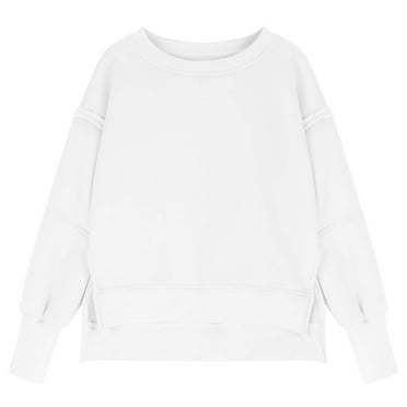 Feledorashia 2024 New Crewneck Sweatshirts for Girls 5-14 Years Old - Basic Solid Long Sleeve Shirt Tops - Fashion Casual Fall Winter Pullover Tops Side Split