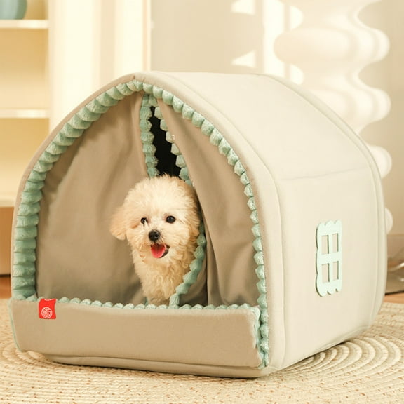 Feledorashia All-season Pet Bed, Enclosed Dog House Kennel with Double Door Curtain, Spacious Interior for Small Cats and Dogs Under 15lbs, Warm Cozy Pet Shelter, Easy to Clean, Foldable