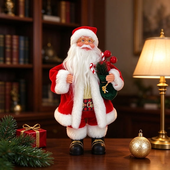 Feledorashia Animated Dancing Santa Figurine, Musical Christmas Tabletop Decor, Moving Character Holding a Gift Sack for Living Rooms and Party Settings, Electric Santa Figure for Home Display
