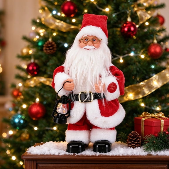 Feledorashia Animated Santa Figure, Dancing Christmas Decoration, Red Suit Character with a Festive Prop for Mantel Shelf Tabletop and Window Display, Electric Jumping Motion for Holiday Scenes