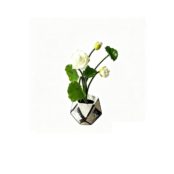 Feledorashia Artificial Lotus Plant, Faux Lotus Flower, Mini Decorative Potted Lotus Bonsai for Home Office Desk, Maintenance Free, Realistic Geometric Design, Indoor Tabletop Floral Ornament