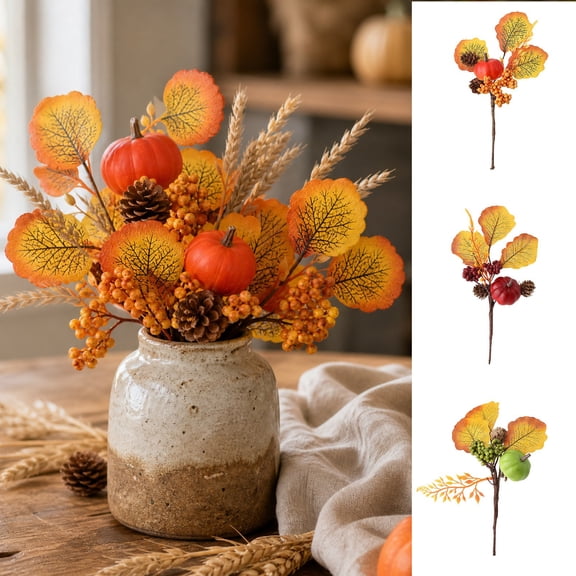 Feledorashia Artificial Pumpkin Branches, Mini Pumpkin Leaves, Fall Harvest Table Mantel Vase Fillers, Plastic Durable Seasonal Home Decor for Halloween Thanksgiving Party