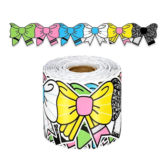Feledorashia Bow Bulletin Board Border, Decorative Border Trim, Accent for Bulletin Board Display Board Wall Craft Room and Office Decor, Paper with Continuous Printed Strip and Cut-to-Length Format