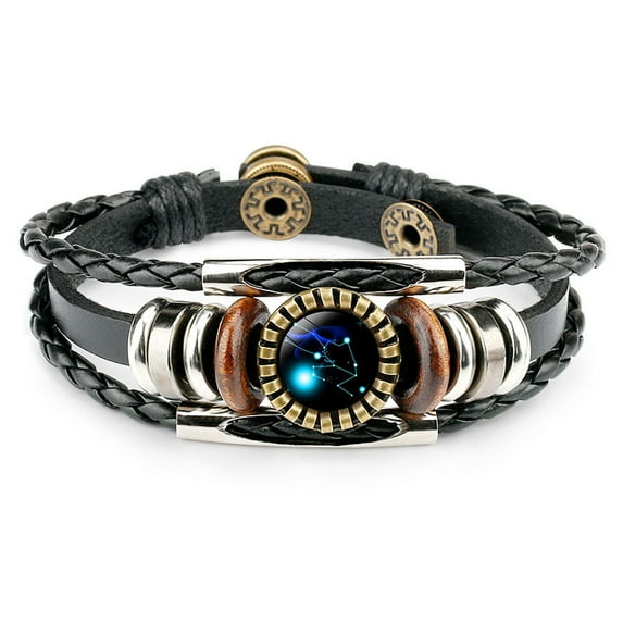Oxodoi Bracelet for Women Mother's Day Gifts 12 Constellation Bracelet Charm Leather Rope Bracelet Ladies Men Hand Woven Rope Bracelet Punk Chain Cuffs