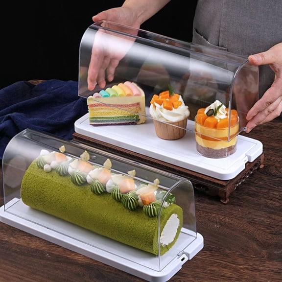 Feledorashia Cake Roll Display Box, Dessert Storage Box, Transparent Refrigerated Snack Cake Packaging Box, Sealed Freshness Preservation Container for Pastries and Desserts