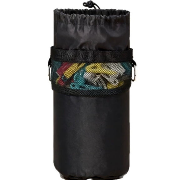 Feledorashia Camping Storage Bag, Heavy Duty Organizer, Cylindrical Drawstring Hanging Pouch with Mesh Window, Durable Breathable Fabric for Tent Stakes Pegs and Outdoor Gear
