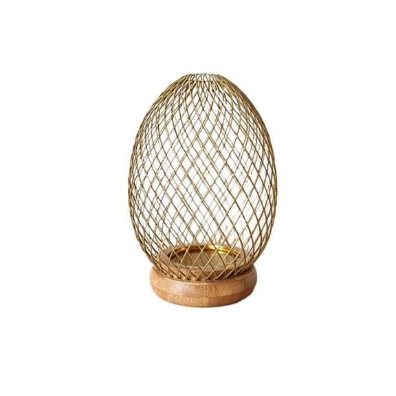 Feledorashia Candle Holders, Iron Candle Stands, Egg-Shaped Mesh Frame Candle Lamp, Hand-Woven Iron Cage with Wooden Base for Tabletop Decor, Protective Design for Safe Candle Use