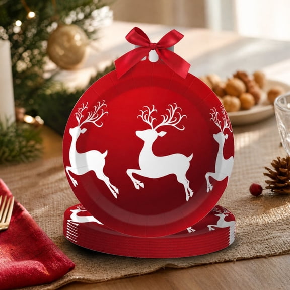 Feledorashia Christmas Ball Paper Plates, Disposable Party Plates, Printed Rim and Lightweight Serving Surface for Dinner Table Dessert Bar Snack Station Party and Holiday Meal Using Paper