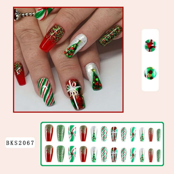 Feledorashia Christmas Nail Tips, Christmas False Nails, Removable Reusable Nail Stickers, Festive Holiday Nail Art