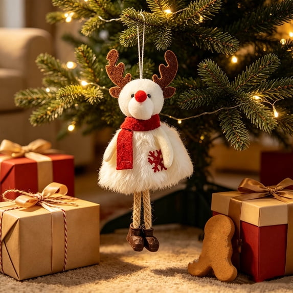 Feledorashia Christmas Plush Doll Ornament, Stuffed Holiday Tree Pendant, Soft Winter Character with Knit Details and Attached Hanging Loop, Cozy Decoration for Branches Garlands Shelves and Mantels
